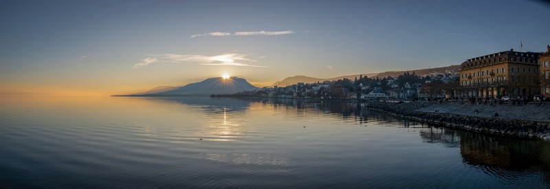 Switzerland, landscape, mountains, Lake Geneva, sunset, city
