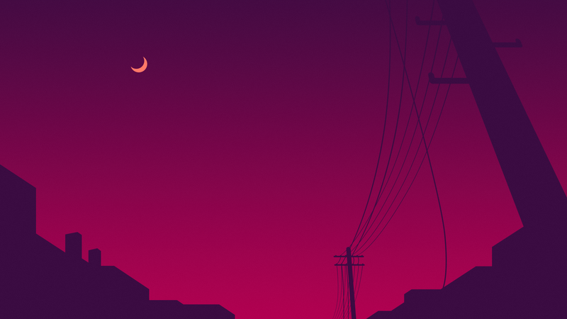 Moon, utility pole, artwork, power lines, sky