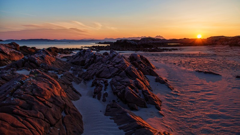 nature, snow, mountains, landscape, sunset, beach