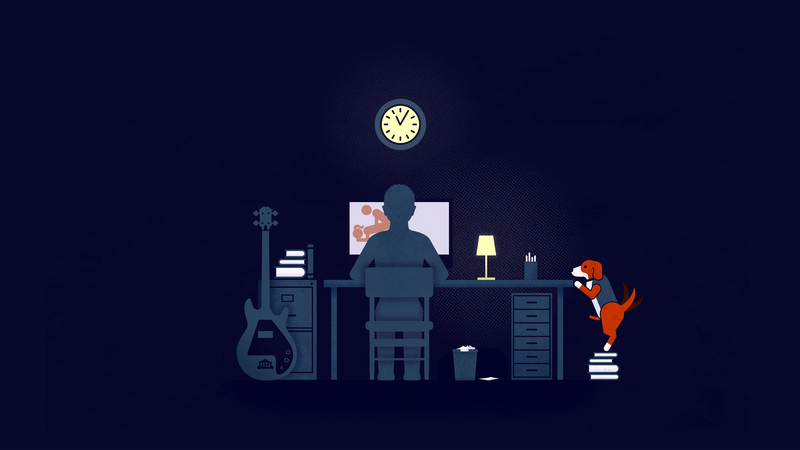 humor, illustration, obscene, dog, night