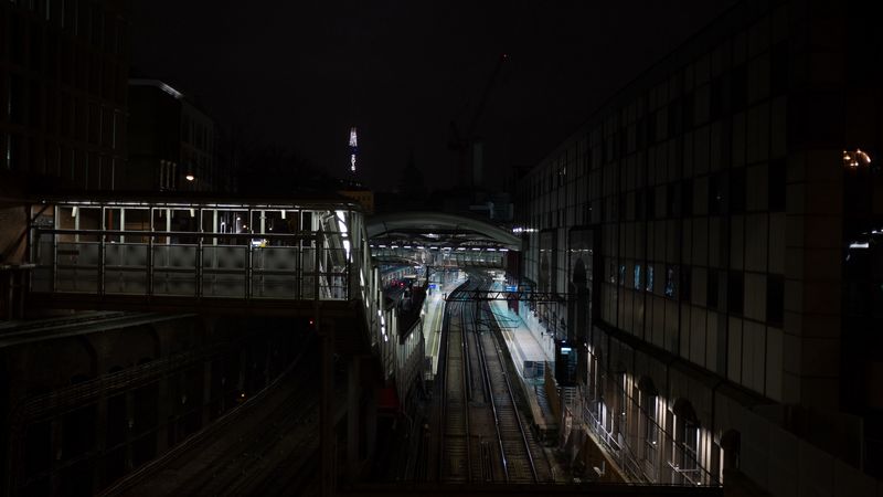 railway, station, night, night city, 4k