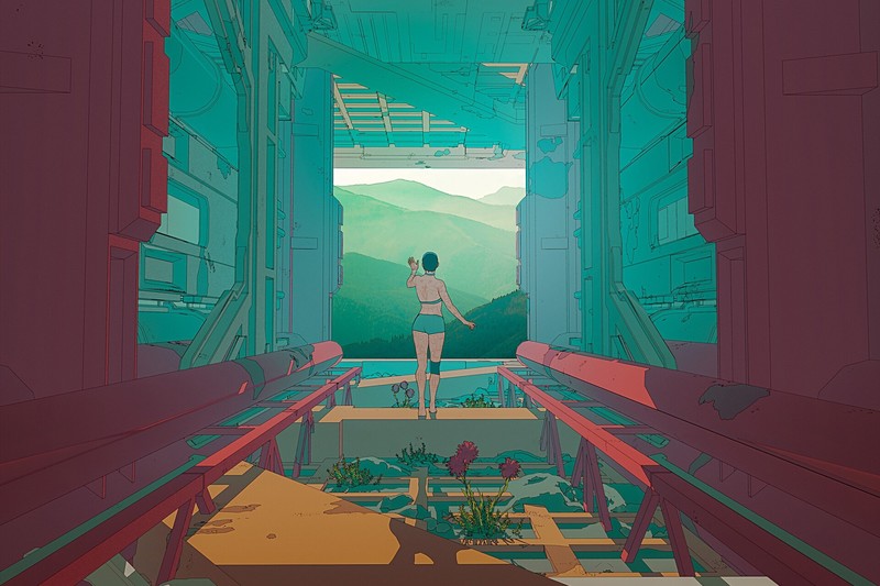 artwork, cyborg, futuristic, back, science fiction, synthwave