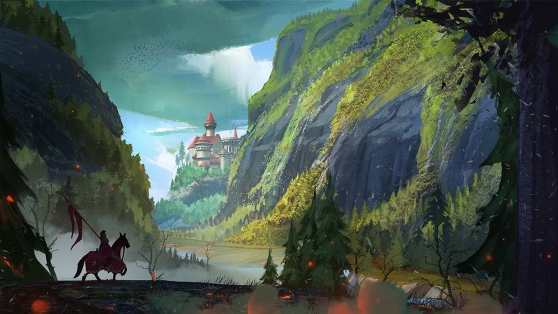 artwork, fantasy art, knight, horse, castle, landscape