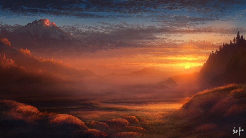 nature, landscape, sky, sunlight, artwork