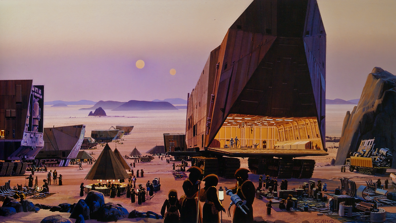 Star Wars, cargo, Jawas, desert, digital art, parts, Ralph McQuarrie