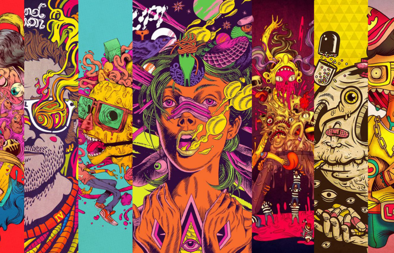 Legion, metalanguage, collage, colorful, surreal, men, glasses, LSD, artwork, psychedelic, orange