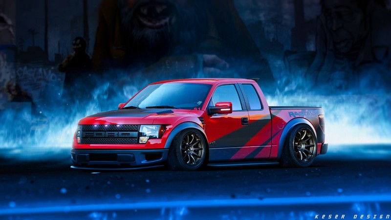 digital art, car, vehicle, artwork, red cars, Ford