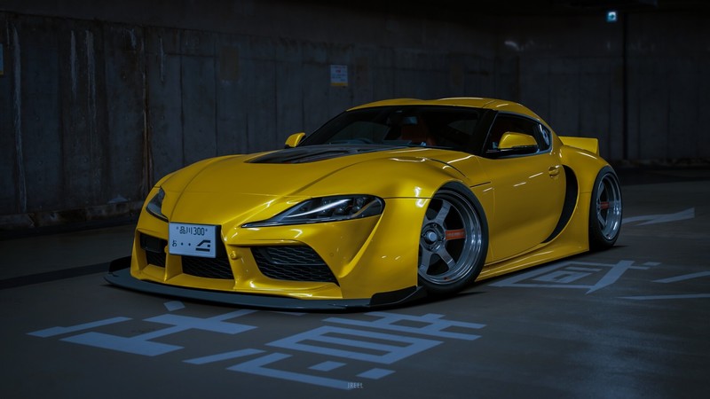 yellow cars, car, vehicle, render, Toyota, Toyota Supra