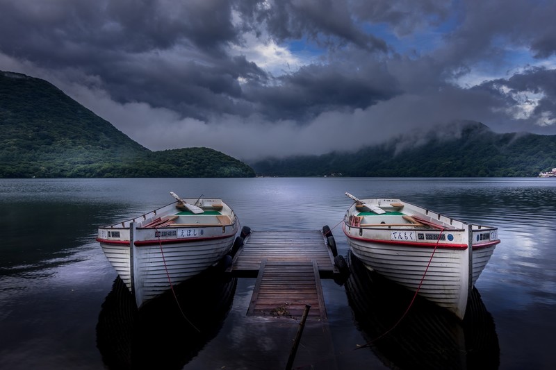 boat, numbers, vehicle, lake, nature, sky, clouds, Japan