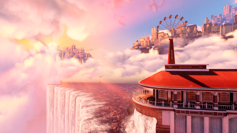 Columbia (Bioshock), waterfall, futuristic