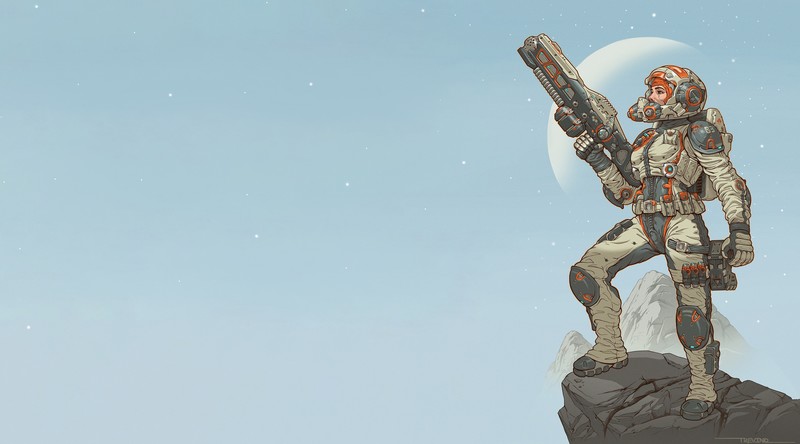 women, weapon, artwork, science fiction, spacesuit, space, planet, Moon