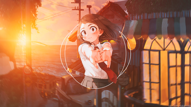 anime, anime girls, picture-in-picture, Uraraka Ochako, Boku no Hero Academia