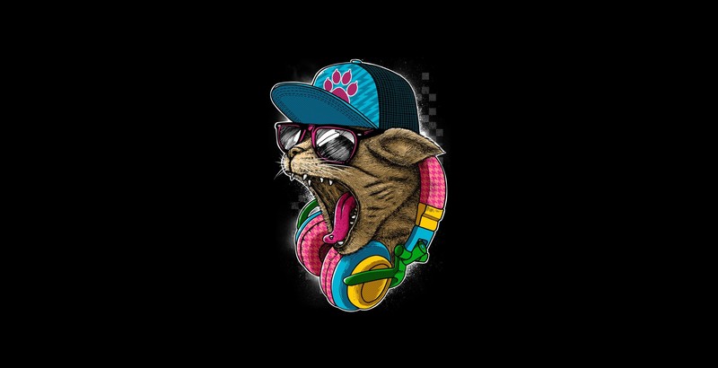 cats, artwork, headphones, simple background