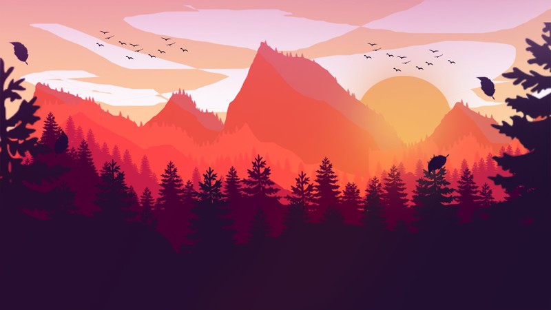 mountains, Firewatch, sunset, Sun