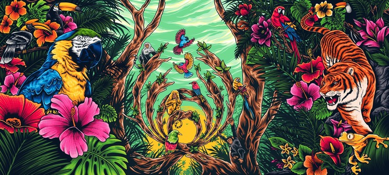plants, nature, colorful, animals, artwork
