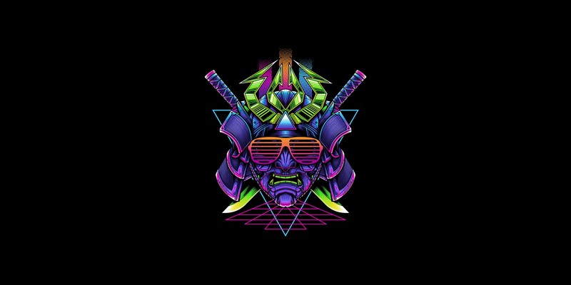 neon, artwork, minimalism, simple background, samurai