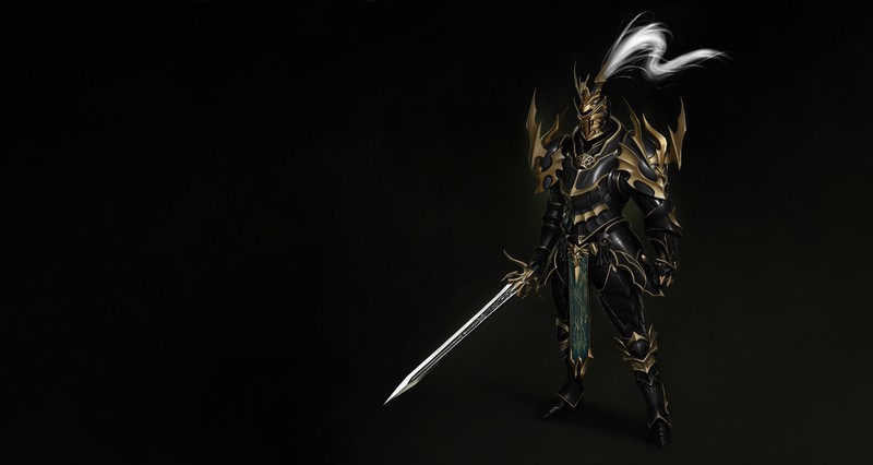 simple background, knight, sword, black background, fantasy art