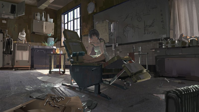 chair, sketches, plants, tools, rust, doll, anime girls, women