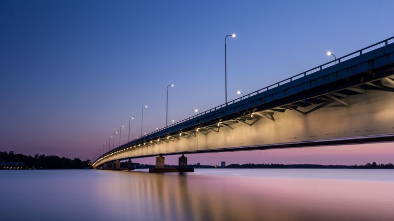 bridge, night, backlight, helsinki, finland, 4k