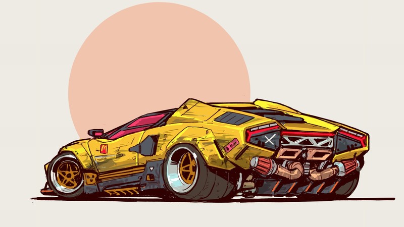 car, yellow cars, artwork, vehicle, Lamborghini, Lamborghini Countach