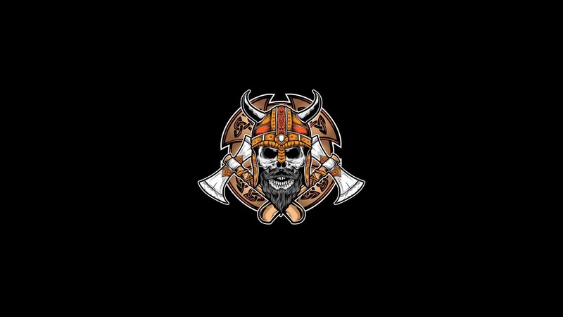 artwork, skull, helmet, axes, simple background, minimalism