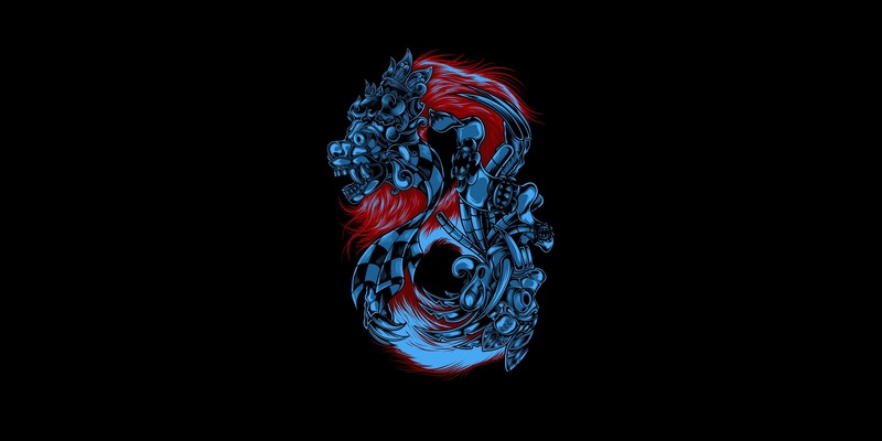 dragon, robot, simple background, minimalism, artwork