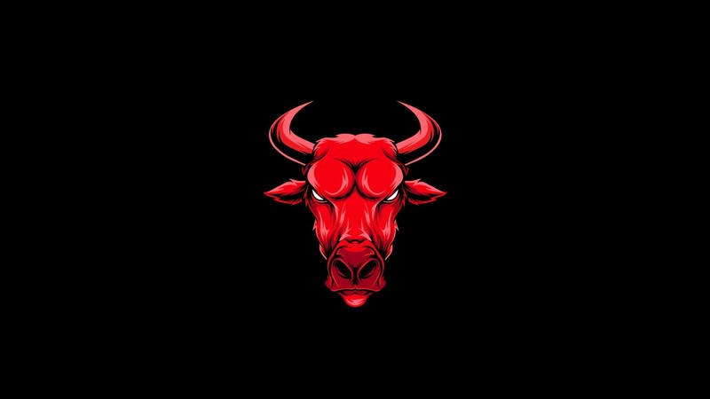 Bull, animals, minimalism, red, simple background, artwork