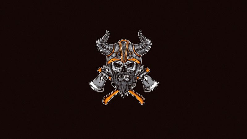 minimalism, artwork, skull, helmet, simple background, Vikings, horns, battle axe