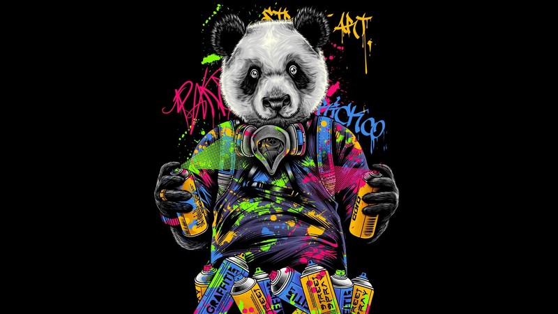 colorful, artwork, bears, panda, digital art, animals