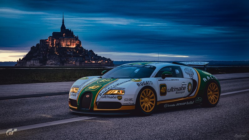 Bugatti, Bugatti Veyron, PlayStation, castle, Gran Turismo, Gran Turismo Sport, road, PlayStation 4, car