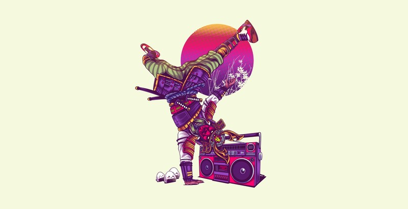 artwork, music, simple background, white background, samurai