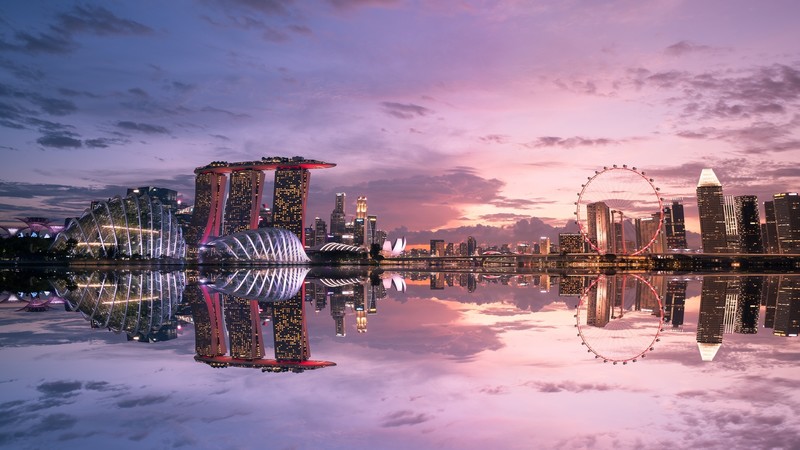 Singapore, photography, building, reflection, clouds, sunset, lights, cityscape