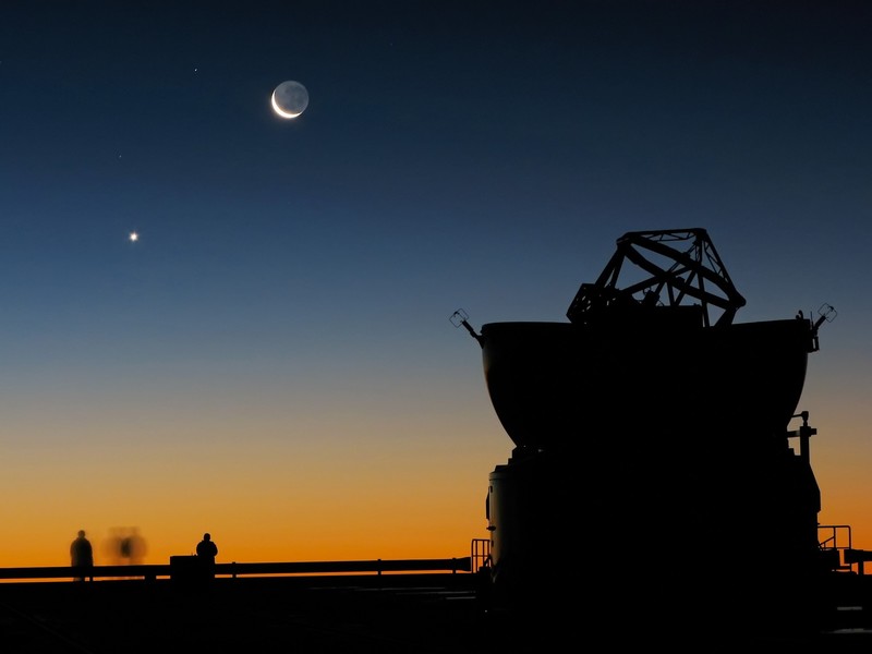 Moon, photography, sky, sunset, radio telescope, telescope, stars