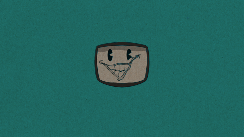 TV, smiling, cartoon, teal, green, simple, green background