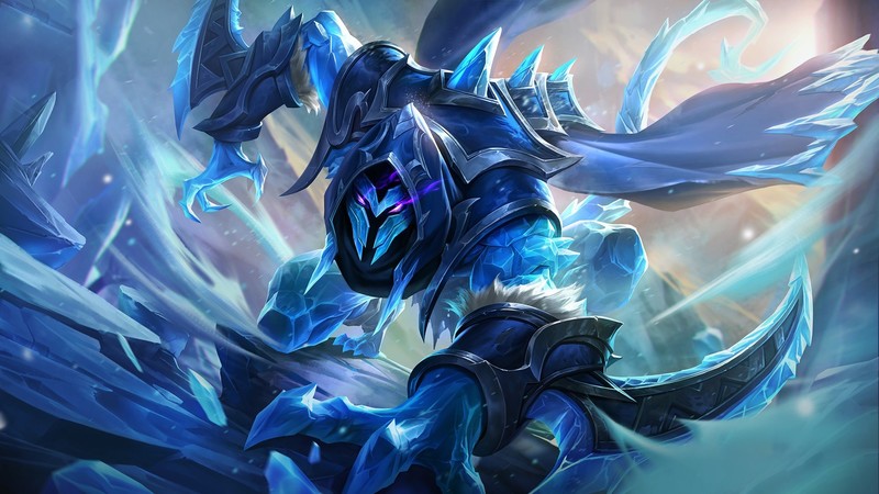 artwork, fantasy art, Armored, glowing eyes, cold, ice, Mobile Legends, Mobile Legends (Helcurt)