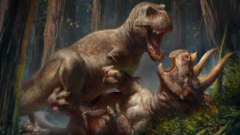 Tyrannosaurus rex, T-Rex, Triceratops, dinosaurs, prehistoric, animals, fighting, creature