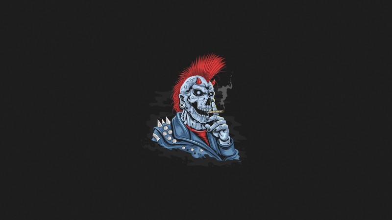 punks, skull, smoking, simple background, minimalism, artwork