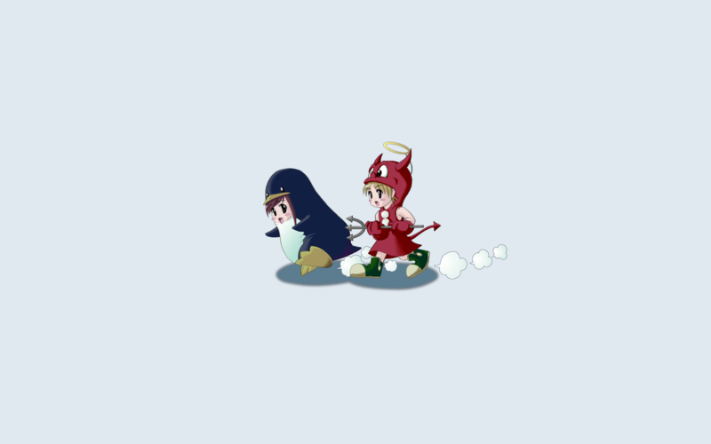 freebsd, Linux, mascot, anime girls, running, simple background, minimalism