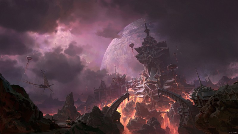 artwork, sky, planet, fantasy city, fantasy art