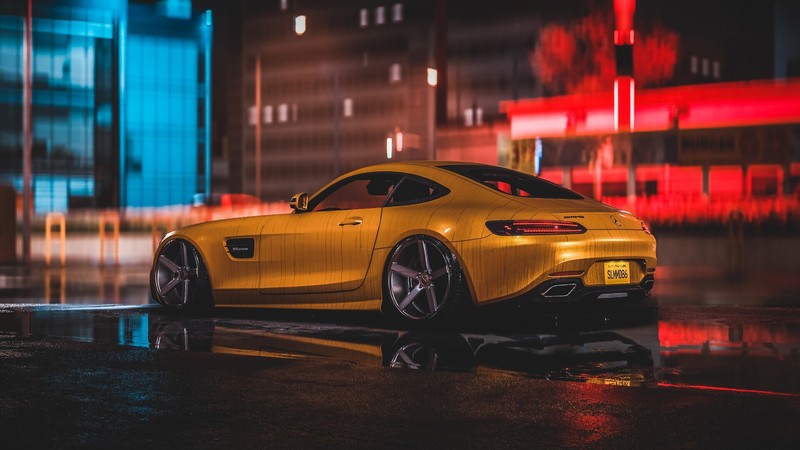 car, vehicle, digital art, artwork, yellow cars, Mercedes Benz