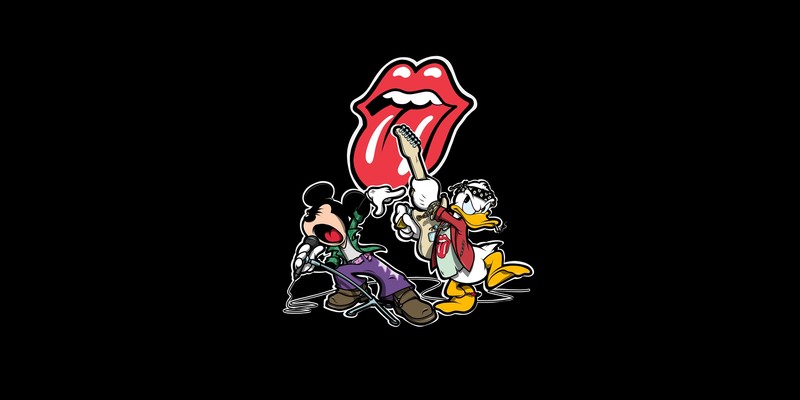 Donald Duck, Mickey Mouse, The Rolling Stones, music, artwork