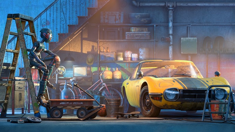 car, robot, vehicle, artwork, yellow cars, Toyota 2000GT, pop-up headlights