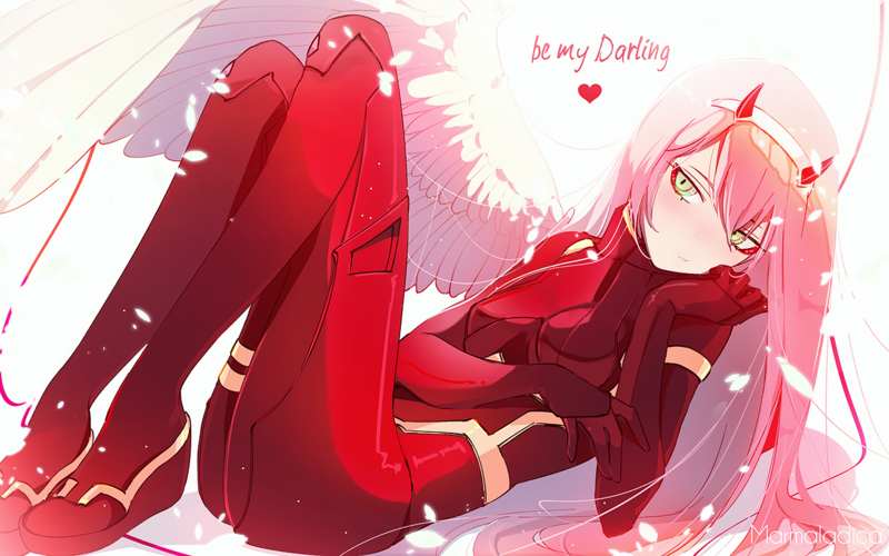 anime, anime girls, digital art, artwork, portrait, simple background, Zero Two (Darling in the FranXX), Code:002