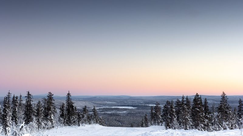 winter, horizon, snow, sky, levi, finland, 4k