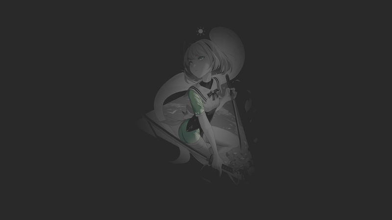 anime, manga, anime girls, illustration, minimalism, monochrome, dark background, selective coloring, game art, Games posters, video games, katana, sword, uniform, school uniform, Touhou, Konpaku Youmu, logotype, logo, stockings, maiwetea