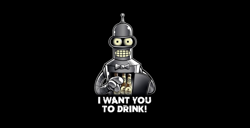 cartoon, tv series, Bender, Futurama, robot, bottles, alcohol, simple background, humor