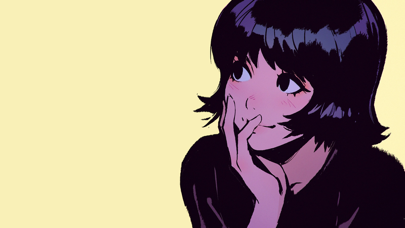 Ilya Kuvshinov, brunette, drawn, women, digital art, short hair, hand on face, looking away