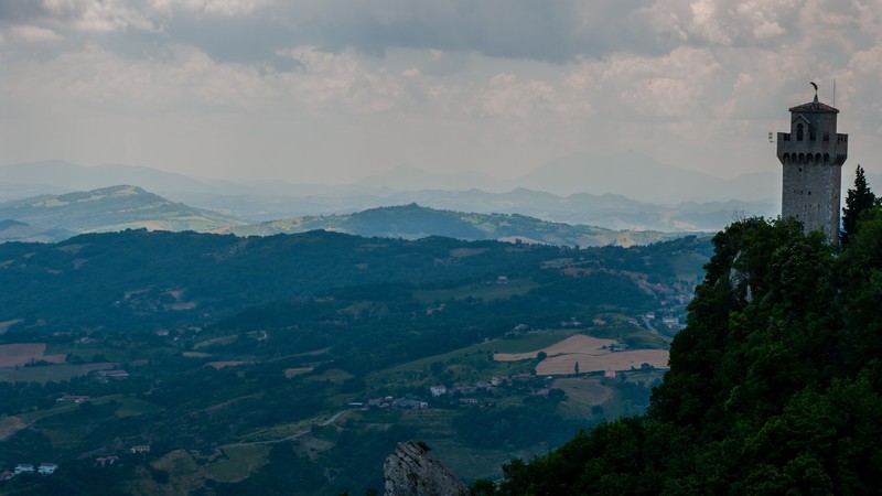 landscape, architecture, tower, mountains, mountain top