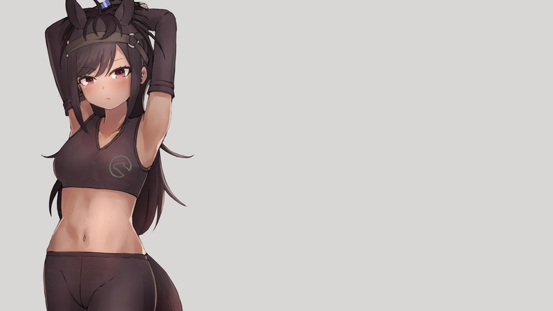 anime, Kemono Friends, anime girls, animal ears, simple background, tail, brown eyes, bare midriff