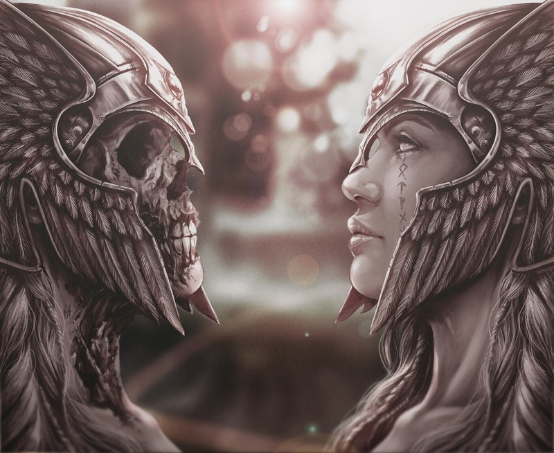 skull, bones, fantasy girl, artwork, fantasy art
